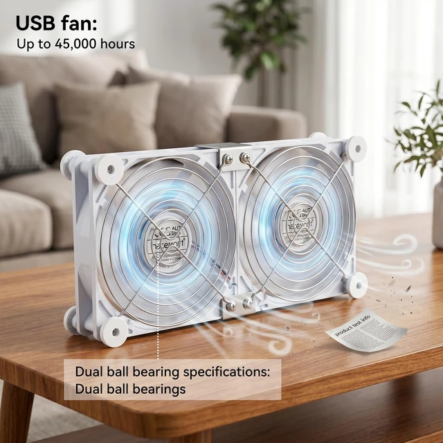Alt view image 4 of 5 - aceyoon Dual Row 120mm USB PC Cooling Fan, 3 Adjustable Speeds 5V Twin Fans