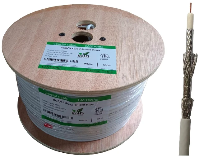 Main image of ETL Riser rated coaxial cable RG6 Dual shield CCS conductor 500ft White