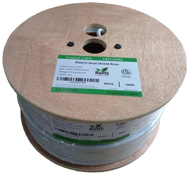 Alt view image 2 of 5 - ETL Riser rated coaxial cable RG6 Dual shield CCS conductor 500ft White
