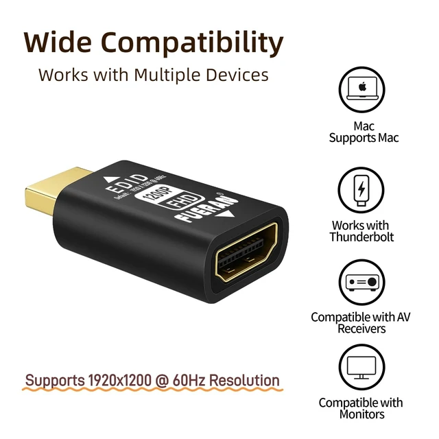 Alt view image 3 of 5 - FUERAN HDMI edid Emulator Adapter, emulators,Reliable Pass-Through for Video Splitters, Extenders, AV Receivers Plug & Play (1920X1200@60Hz-4P)