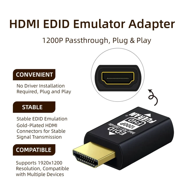 Alt view image 2 of 5 - FUERAN HDMI edid Emulator Adapter, emulators,Reliable Pass-Through for Video Splitters, Extenders, AV Receivers Plug & Play (1920X1200@60Hz-4P)