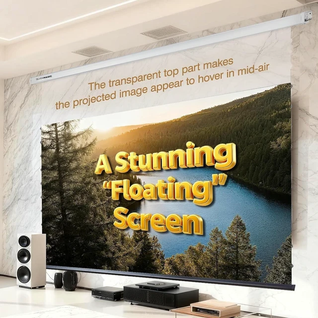Alt view image 3 of 5 - ALR Tensioned Motorized Projector Screen by SilverMagic - Tab Tensioned and Modern Design Gray Screen with White Aluminum case for Home Theater/Living Room/Patio/Office/Classroom - 120 inch 16:9