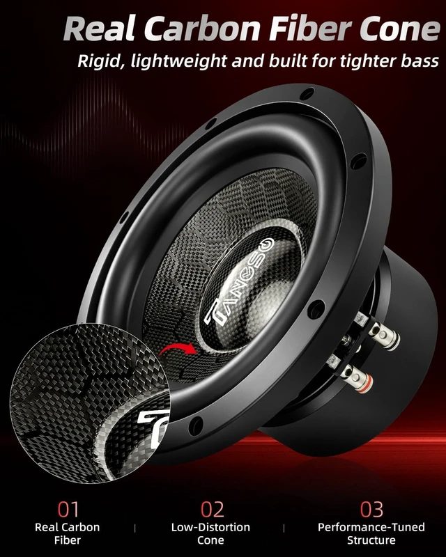 Alt view image 4 of 5 - TANVSO CarbonForce 8 Inch Subwoofer, 2000W Peak 4 Ohm Car Subwoofer