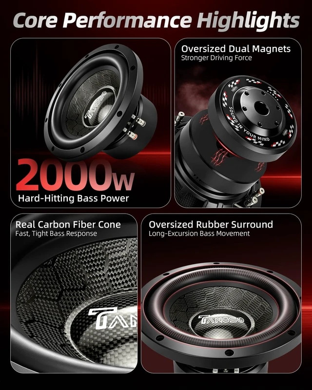 Alt view image 3 of 5 - TANVSO CarbonForce 8 Inch Subwoofer, 2000W Peak 4 Ohm Car Subwoofer