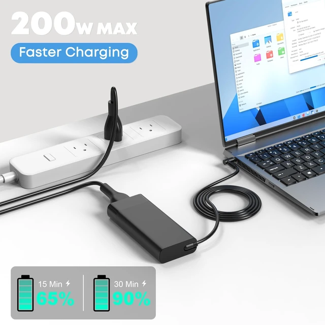 Alt view image 4 of 5 - EWAMESIT 200W Laptop Charger Compatible with HP Victus Gaming 15 16 Omen Gaming 15 17 Pavilion 15 17 TPN-DA10 L00818-850 Power Supply Cord AC Adapter