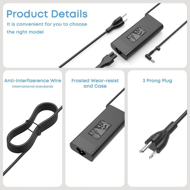 Alt view image 5 of 5 - EWAMESIT 200W Laptop Charger Compatible with HP Victus Gaming 15 16 Omen Gaming 15 17 Pavilion 15 17 TPN-DA10 L00818-850 Power Supply Cord AC Adapter