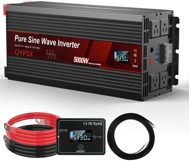 Main image of OYPSX 5000W Power Inverter 12V to 110V 120V AC Pure Sine Wave Inverters for RV Truck Camping,Outdoor Off-Grid Power Converter with LCD Display,Wired Controller,AC Outlets USB Ports(12V-5000Watt)