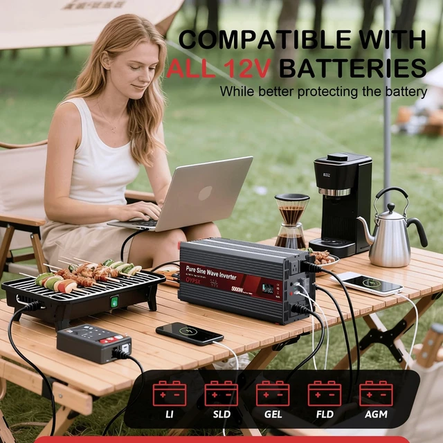 Alt view image 2 of 5 - OYPSX 5000W Power Inverter 12V to 110V 120V AC Pure Sine Wave Inverters for RV Truck Camping,Outdoor Off-Grid Power Converter with LCD Display,Wired Controller,AC Outlets USB Ports(12V-5000Watt)