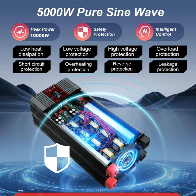 Alt view image 4 of 5 - OYPSX 5000W Power Inverter 12V to 110V 120V AC Pure Sine Wave Inverters for RV Truck Camping,Outdoor Off-Grid Power Converter with LCD Display,Wired Controller,AC Outlets USB Ports(12V-5000Watt)