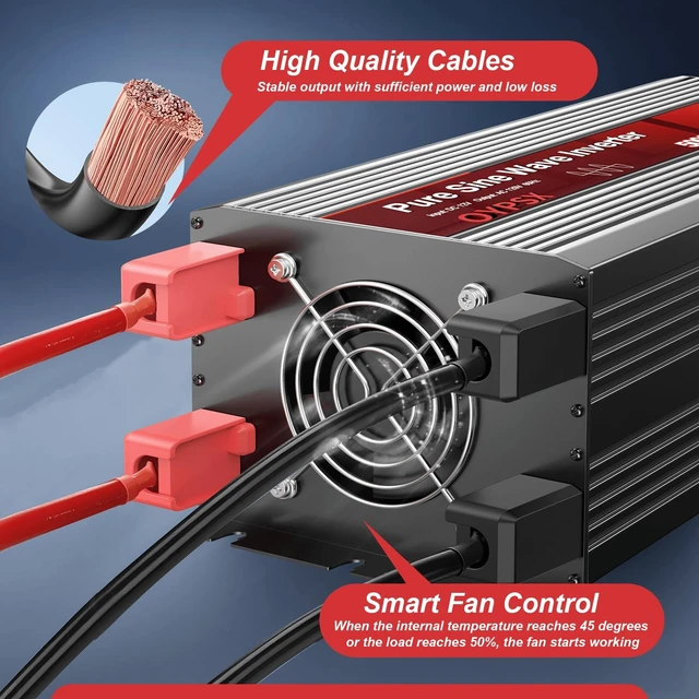 Alt view image 5 of 5 - OYPSX 5000W Power Inverter 12V to 110V 120V AC Pure Sine Wave Inverters for RV Truck Camping,Outdoor Off-Grid Power Converter with LCD Display,Wired Controller,AC Outlets USB Ports(12V-5000Watt)
