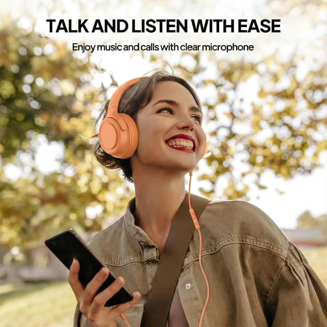 Alt view image 2 of 5 - ADOOPE Wired Over-Ear Headphones with USB C Connector, Hi-Fi Stereo Sound, Noise-Isolating Ear Cups, Comfortable Fit for USB C Devices (Orange, with Bag)