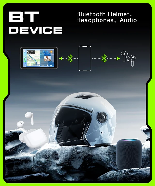 Alt view image 3 of 5 - Motorcycle CarPlay Screen 5 Inch Wireless Carplay Android Auto for Motorbike with Removable Bracket 1080P Double Camera, IP68 Waterproof Touchscreen, Supports GPS Navigation