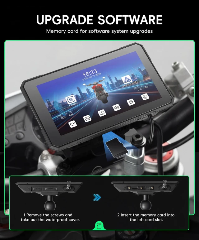 Alt view image 4 of 5 - Motorcycle CarPlay Screen 5 Inch Wireless Carplay Android Auto for Motorbike with Removable Bracket 1080P Double Camera, IP68 Waterproof Touchscreen, Supports GPS Navigation