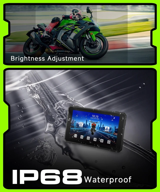 Alt view image 5 of 5 - Motorcycle CarPlay Screen 5 Inch Wireless Carplay Android Auto for Motorbike with Removable Bracket 1080P Double Camera, IP68 Waterproof Touchscreen, Supports GPS Navigation
