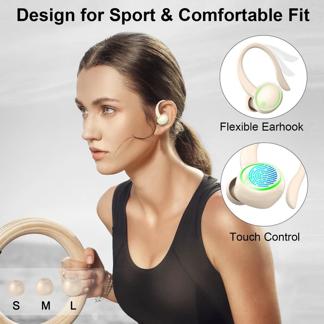 Alt view image 5 of 5 - Wireless Earbuds Sports, Bluetooth 5.4 Headphones Hifi Stereo, Earphones with Earhooks, 50H Playback Over Ear Buds, IP7 Waterproof Fitness Headset for Gym Running Workout, ENC Noise Cancelling