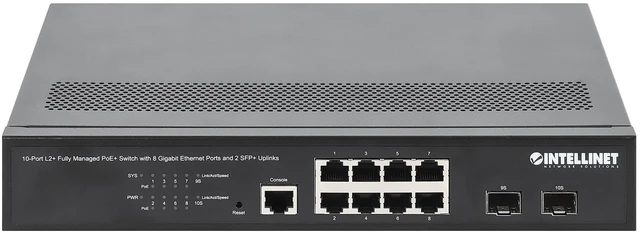 Alt view image 5 of 5 - Intellinet 10-Port Managed L2+ PoE+ Switch, 8 Gigabit, 2 SFP+ Uplinks, 120W