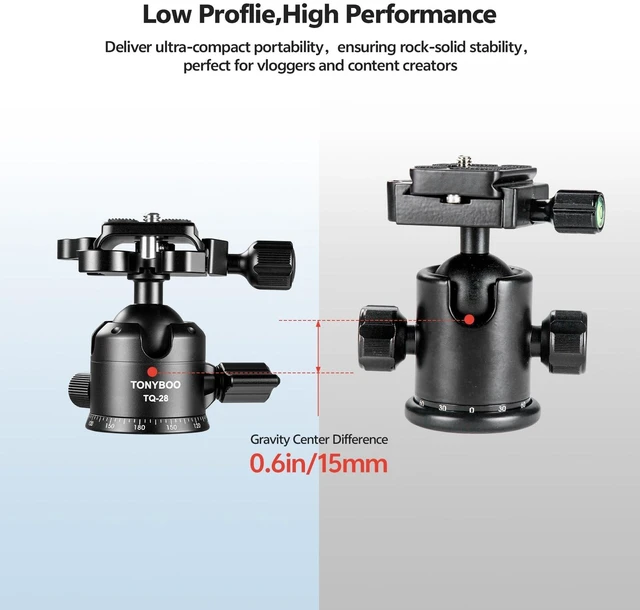 Alt view image 3 of 5 - TONYBOO Low Profile Ball Head, All Metal CNC Precision Machined Tripod Head with Arca Swiss Quick Release Plate, 360 Panoramic Scale, Double U-Groove Panoramic Head for DSLR Camera, Load up to 22lbs