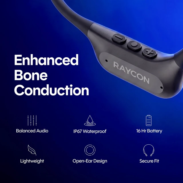 Alt view image 3 of 5 - Raycon Bone Conduction Headphones Mini - Bluetooth Open Ear Earbuds with 4 Built-in Microphones, 16H Battery, IP67 Water/Dust Resistant (Black)