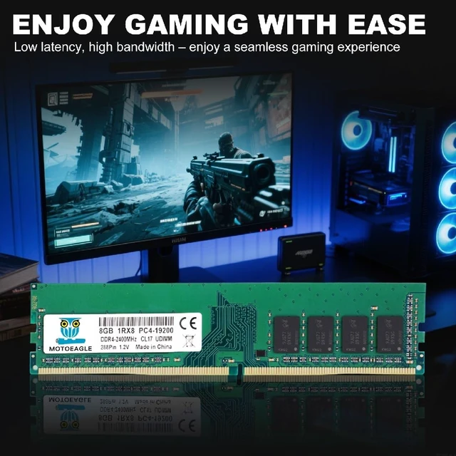 Alt view image 4 of 5 - 16GB DDR4 RAM 2x8GB 2400 MHz UDIMM 1RX8 PC4-19200 DDR4-2400T CL17 DIMM Non-ECC Desktop Memory KIT