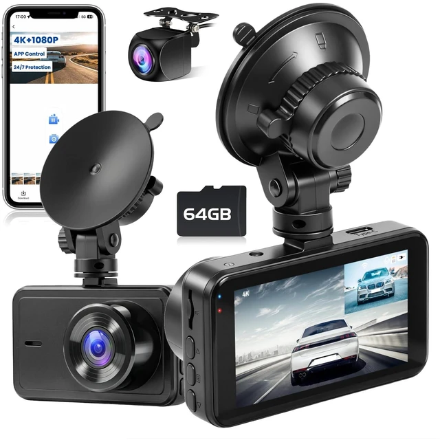 Main image of 4K Dual Channel Dash Cam 360 Front and Rear 3'' Car Camera with 64G Card