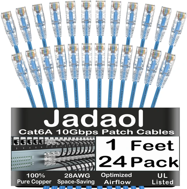 Main image of Jadaol [UL Listed Cat6A Patch Cables 1FT (24Pack) 10Gbps 550MHz Blue