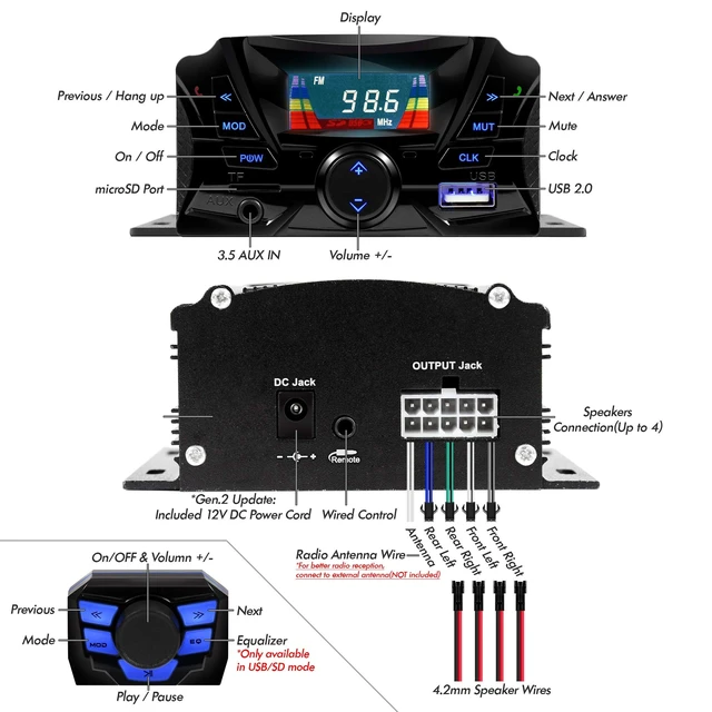 Alt view image 3 of 5 - GoHawk Motorcycle Bluetooth Speakers Waterproof Motorcycle Radio