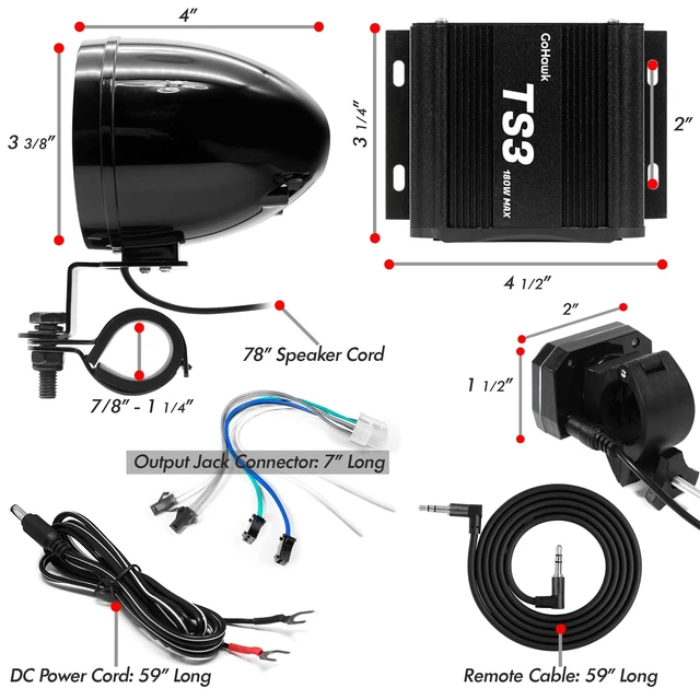 Alt view image 5 of 5 - GoHawk Motorcycle Bluetooth Speakers Waterproof Motorcycle Radio