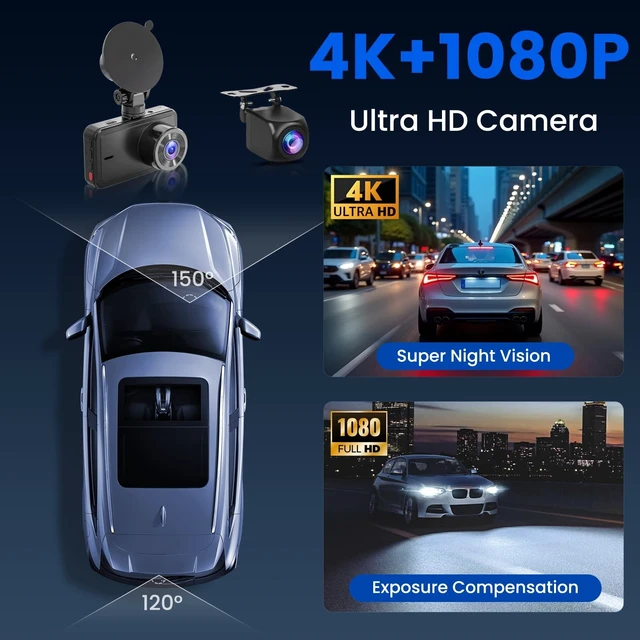Alt view image 2 of 5 - 4K Dual Channel Dash Cam 360 Front and Rear 3'' Car Camera with 64G Card