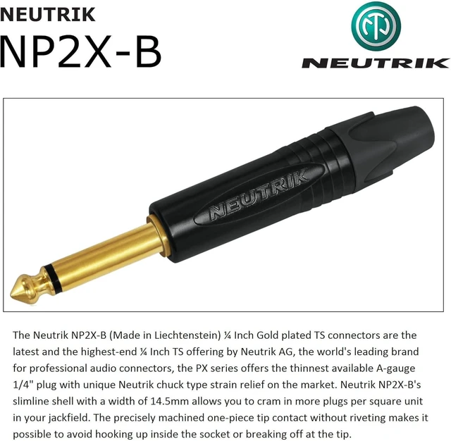 Alt view image 5 of 5 - 30 Foot - WBC-PRO-Guitar 20 AWG - Low-Cap (18pF/ft) Pro-Grade Graphite-Based - Dual-Shielded Guitar Bass Instrument Cable w/Neutrik Straight - Angled (SilentPLUG) Inch (6.35mm) Gold TS Plugs