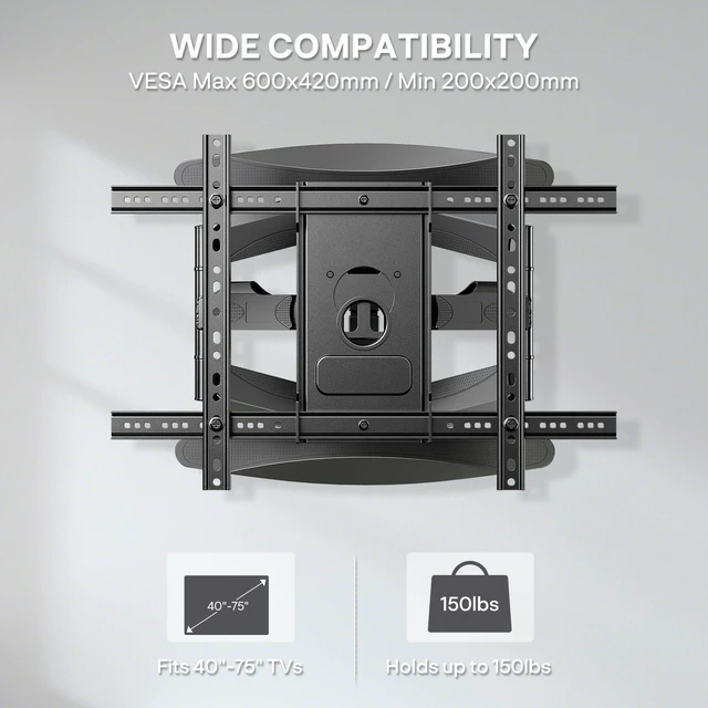 Alt view image 3 of 5 - Sylvox Full Motion TV Wall Mount, TV Mount Bracket for 40-75 inch TVs, Dual Articulating Arms, Swivel and Tilt, Max VESA 600x400mm, Holds Up to 150lbs