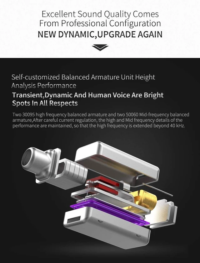 Alt view image 5 of 5 - KZ ZS10 Pro in Ear Monitors,4BA+1DD 5 Driver in-Ear HiFi Metal Earphones with Stainless Steel Faceplate IEM Earphones, 2 Pin Detachable Cable