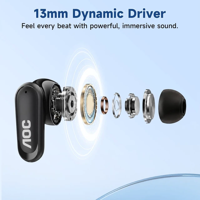 Alt view image 3 of 5 - AOC Noise Cancelling Wireless Earbuds, 39dB ANC, 45H, LED Display, Black