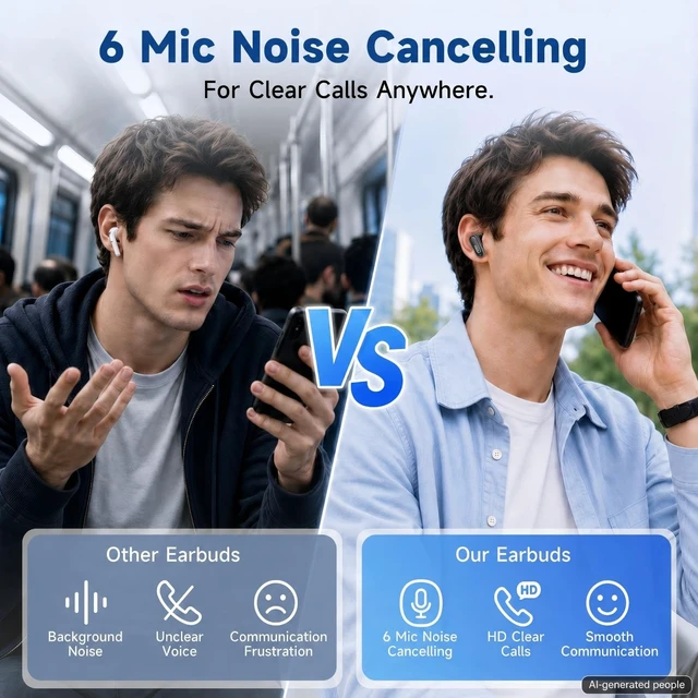 Alt view image 4 of 5 - AOC Noise Cancelling Wireless Earbuds, 39dB ANC, 45H, LED Display, Black