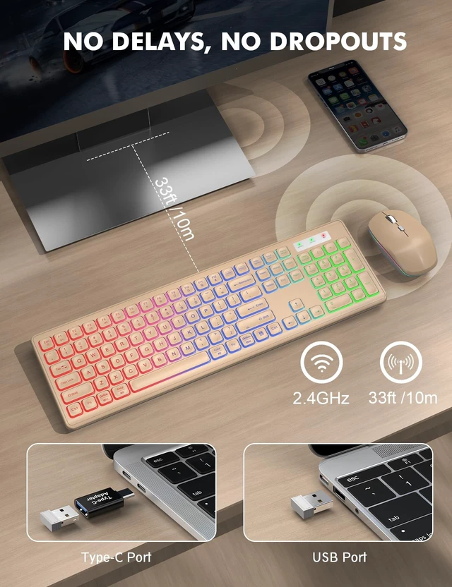 Alt view image 4 of 5 - Wireless Keyboard and Mouse Combo with RGB Backlit, Rechargeable