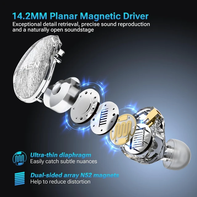 Alt view image 2 of 5 - BASN ASONE PRO 14.2mm Planar in Ear Monitor, 3.5/4.4mm MMCX IEMs, Silver