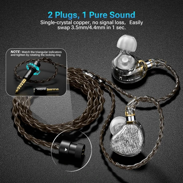 Alt view image 5 of 5 - BASN ASONE PRO 14.2mm Planar in Ear Monitor, 3.5/4.4mm MMCX IEMs, Silver