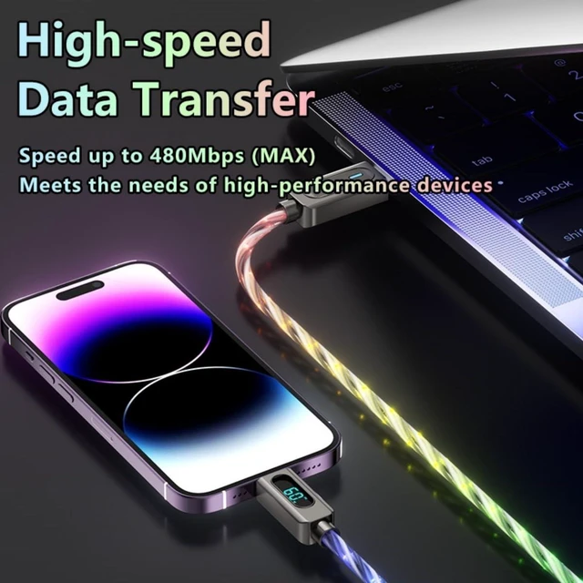 Alt view image 4 of 5 - Light Up USB-C Cable 2Pack 6.6ft LED Charger RGB USBC to USBC Charging Cord
