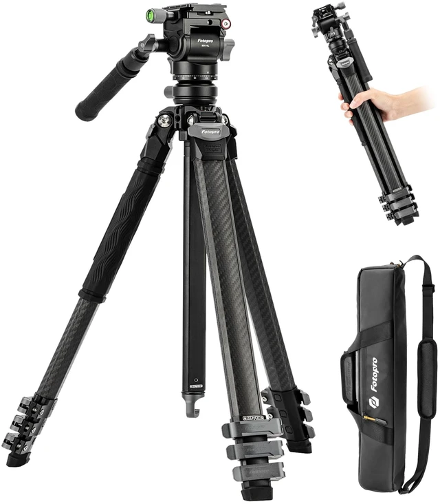 Main image of Fotopro 60" Carbon Fiber Video Tripod, Lightweight Compact for Travel