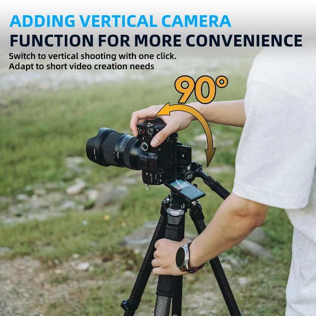 Alt view image 2 of 5 - Fotopro 60" Carbon Fiber Video Tripod, Lightweight Compact for Travel