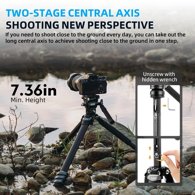 Alt view image 3 of 5 - Fotopro 60" Carbon Fiber Video Tripod, Lightweight Compact for Travel