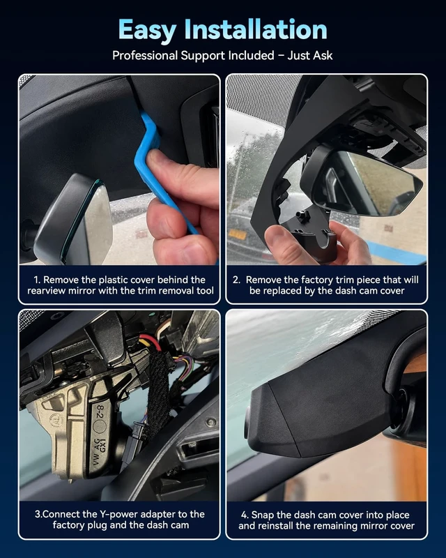Alt view image 3 of 5 - OEM-Fit 4K Dual Dash Cam for VW Atlas 2018-2026 (ID4 Single Dash Cam)