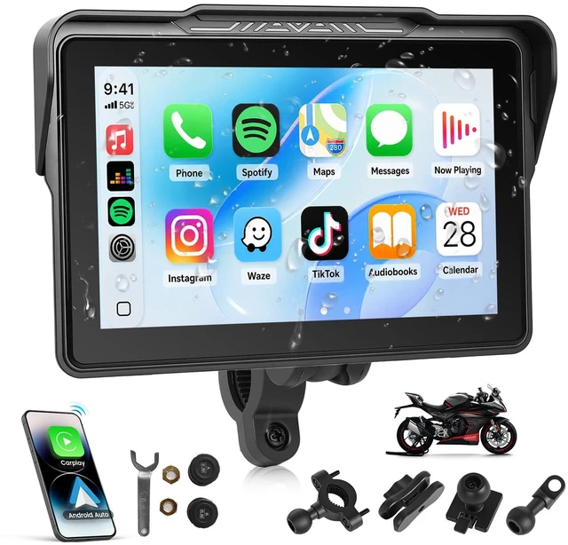Main image of 7 Inch Wireless Motorcycle Carplay GPS Navigation System, ^^ Carplay and Android Auto Waterproof Screen for Motorcycle with Dual Bluetooth with Magnetic Mount Anti-Glare TPMS