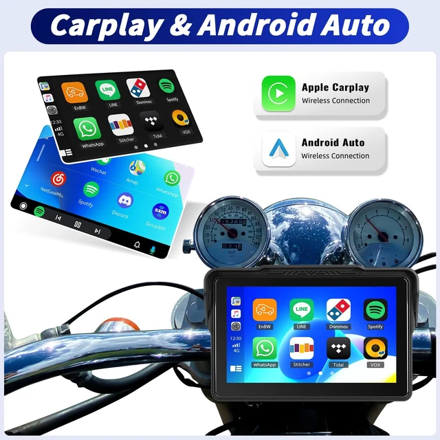 Alt view image 2 of 5 - 7 Inch Wireless Motorcycle Carplay GPS Navigation System, ^^ Carplay and Android Auto Waterproof Screen for Motorcycle with Dual Bluetooth with Magnetic Mount Anti-Glare TPMS
