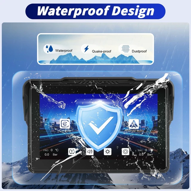 Alt view image 5 of 5 - 7 Inch Wireless Motorcycle Carplay GPS Navigation System, ^^ Carplay and Android Auto Waterproof Screen for Motorcycle with Dual Bluetooth with Magnetic Mount Anti-Glare TPMS