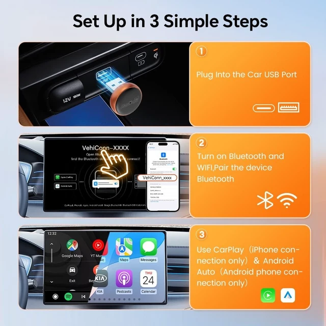Alt view image 5 of 5 - Carlinkit Mini Ultra 3 Wireless CarPlay & Android Auto Compact Adapter