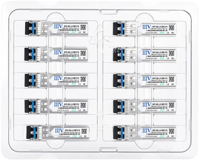 Main image of IIIV 1000Base-LX SFP Transceiver, 1.25G Single Mode LC Module with DDM, 1310nm 20km Mini-Gbic Compatible with Cisco GLC-LH-SMD, Ubiquiti UniFi and More (10-Pack)