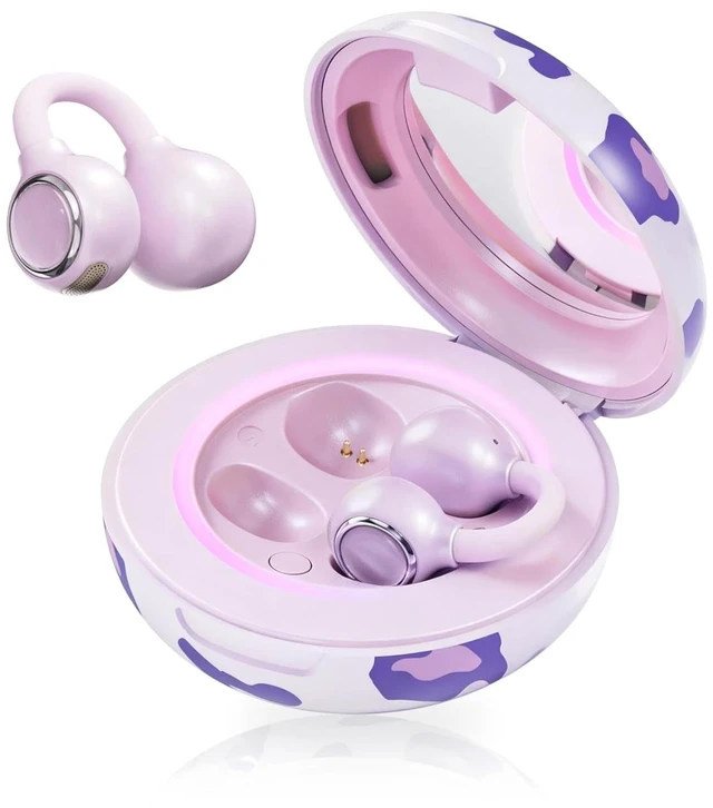 Main image of SoundAI FairyClip A2 Open-Ear Earbuds, Clip On AI Translation Headphones, Wireless Adaptive Comfort Bluetooth 5.4 Waterproof 28H Earphone Makeup Mirror for Sports & Workouts Women Gifts, Purple