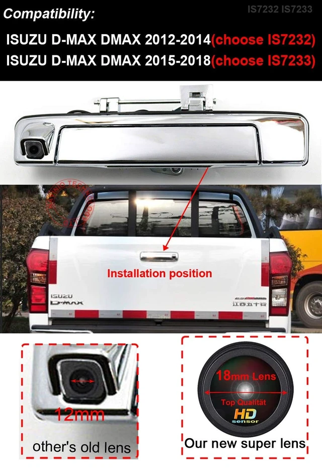 Alt view image 4 of 5 - Car Reversing Trunk Handle Camera with Switch Parking Rear View Backup Camera HD Night Vision Waterproof, Replacement for Isuzu D-MAX DMAX 2012-2014 /Isuzu D-MAX DMAX 2015-2018