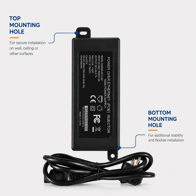Alt view image 5 of 5 - Elfcam - 150W PoE Injector 2.5Gb/1.25Gb for Starlink Gen 3 and Gen 2, Passive PoE Injector with 3KV Overvoltage Protection, Play & Plug, Input 100-240V AC and Output 150W 48V-56V