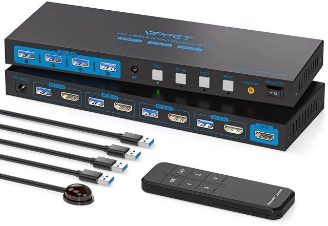 Main image of KVM Switch 1 Monitors 4 Computers 4K@60HZ 4 Port KVM Switches for 4 PC Share Single Monitor and 4 USB 3.0 Devices Plug and Play